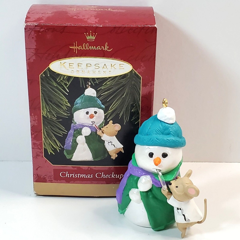 Vtg 1997 Hallmark Ornament Christmas Checkup Mouse Taking Snowman's Temperature